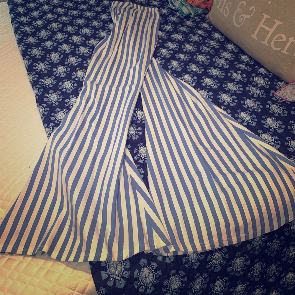 Baby Blue Striped High Rise Bell Bottoms Large